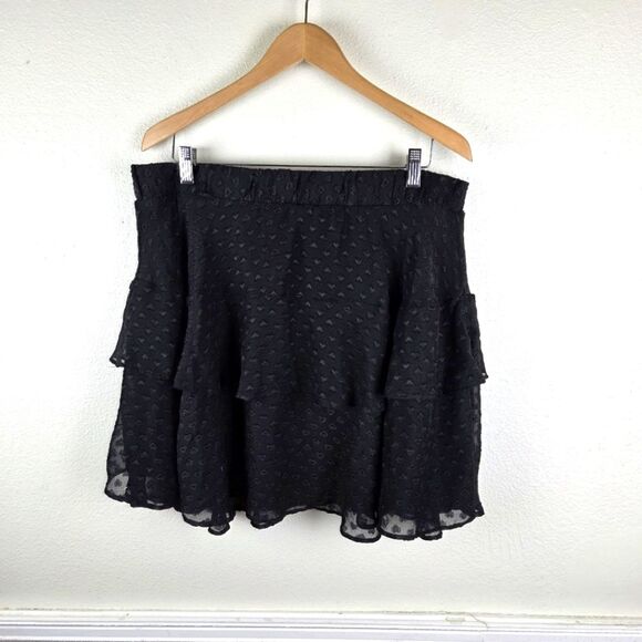 Women's Torrid Heary Shaped Poka Dot Layered Black Mini Skirt Size 01 - Picture 1 of 8